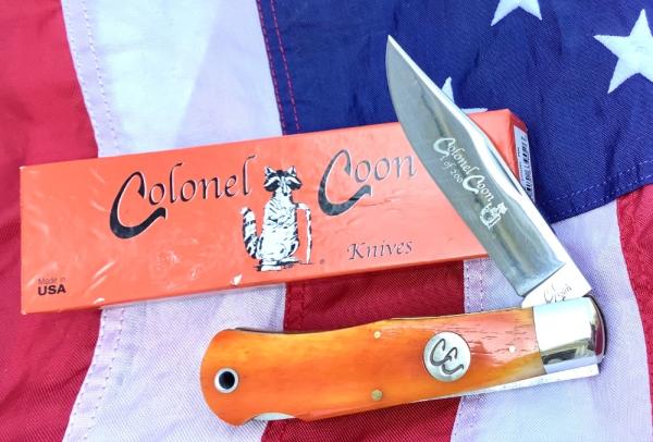 Colonel Coon Large Mountain Man Lock Back Hunting Pocket Knife w Bone Handles & One of 200 +Orig Box