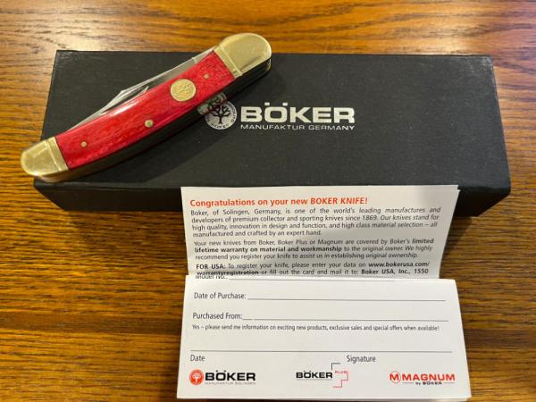 Boker Tree Brand 2-Blade Trapper Folding Knife w/Smooth Red Bone Scales Germany
