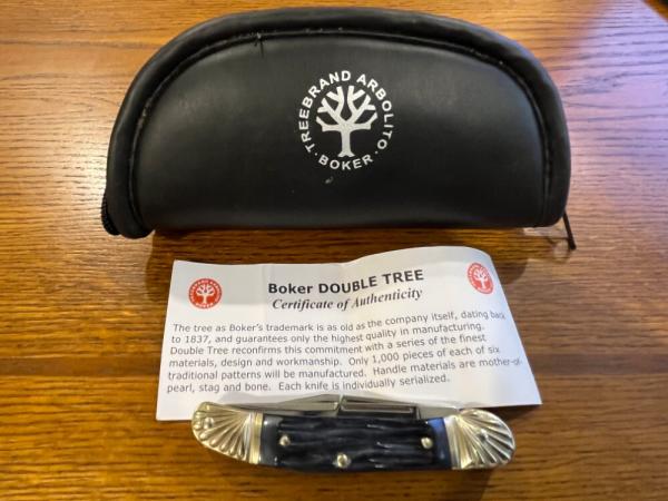 Boker Tree Brand Limited Edition 2-Blade Trapper Folding Knife w/Jigged Blue Stag Scales SN#674 Germ