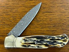 Kissing Crane KC5207 Damascus Blade Lockback Folding Knife w/Stag Scales 