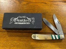 Bear amp Bull Customized 2-Blade Trapper wInlaid Bone-Turquoise-MOP Handle