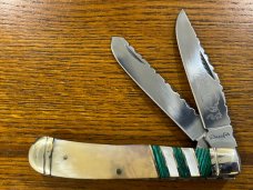 Bear & Bull Customized 2-Blade Trapper w/Inlaid Bone-Turquoise-MOP Handle