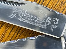 Bear & Bull Customized 2-Blade Trapper w/Inlaid Bone-Turquoise-MOP Handle