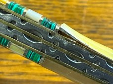 Bear & Bull Customized 2-Blade Trapper w/Inlaid Bone-Turquoise-MOP Handle