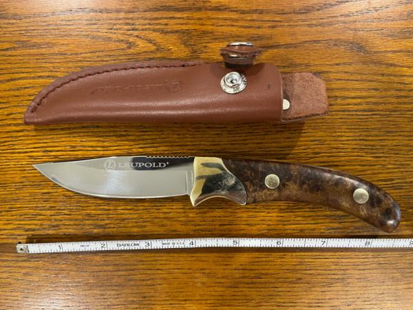 Camco Leupold 8 3/8" Drop Point Hunting Knife w/Burled Walnut Scales