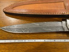 Custom 12 3/4" Drop Point Hunting Knife w/Damascus Blade & Smooth Bone Scales