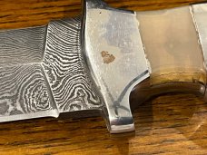 Custom 12 3/4" Drop Point Hunting Knife w/Damascus Blade & Smooth Bone Scales