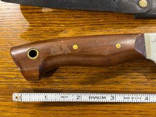 Custom 9 5/8" Trailing Point Hunting Knife w/Engraved Blade & Wood Scales