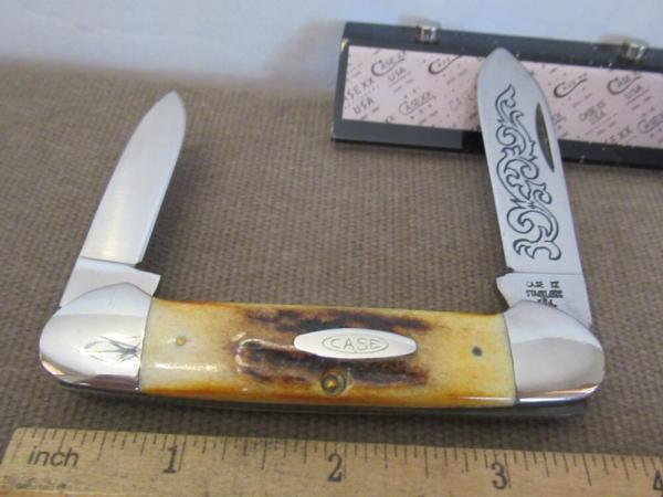 Case XX 1977 Blue Scroll Stag Handle Canoe Pattern # 52131 SSP