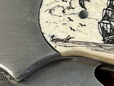 Frost Cutlery Stainless Steel Linerlock Folding Knife w/Scrimshaw Inlay