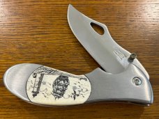 Frost Cutlery Stainless Steel Linerlock Folding Knife w/Scrimshaw Inlay