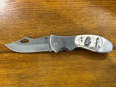Frost Cutlery Stainless Steel Linerlock Folding Knife w/Scrimshaw Inlay