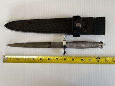 Gil Hibben Damascus Steel Silver Shadow Dagger Knife with Leather Sheath GH441D