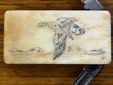 National Blade Money Clip Folding Knife w/Scrimshaw Duck Scale Japan