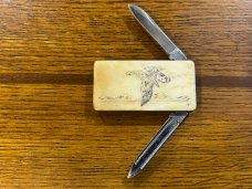 National Blade Money Clip Folding Knife w/Scrimshaw Duck Scale Japan