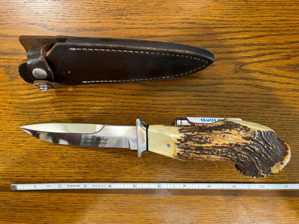 Parker Custom Series Drop Point Hunting Knife w/Crown Stag Handle Hand Made by DAM Japan