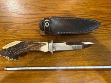 Parker Custom Series Drop Point Hunting Knife w/Crown Stag Handle Hand Made by DAM Japan