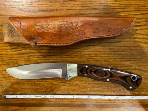 Parker Custom Series Drop Point Hunting Knife w/Hardwood Handle Hand Made by DAM Japan