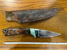 Parker Custom Series Drop Point Hunting Knife w/Hardwood Handle Hand Made by DAM Japan