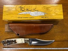 Parker Custom Series Trailing Point Hunting Knife with Sandbar Stag Handle Hand Made by DAM Japan