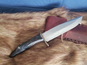 Handmade Raven Bowie Knife - Gorgeous Hand Carved Stag Handle - Opal Eyes!