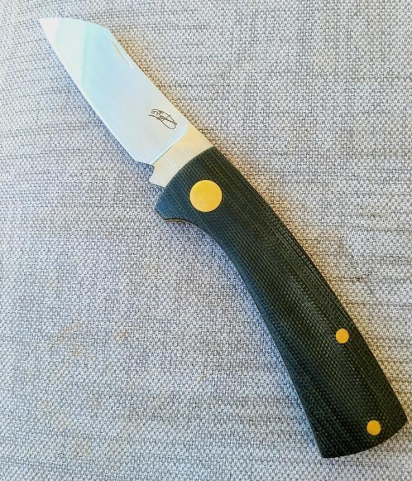 Dymtro Zuznietsov Black Micarta Shadow ..Native...Rwl34...4" closed..Brass hardware..clip slip
