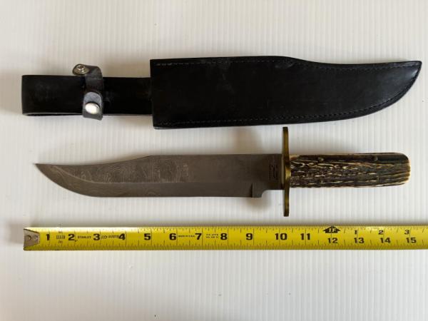 Parker-Edwards Randall Gilbreath Bowie Knife w/Damascus Blade & Stag Handle SN#623