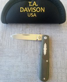 T A Davison Straight Spear Shadow...3 11/16" closed..OD canvas. .Cpm154..jeweled liners..#2385