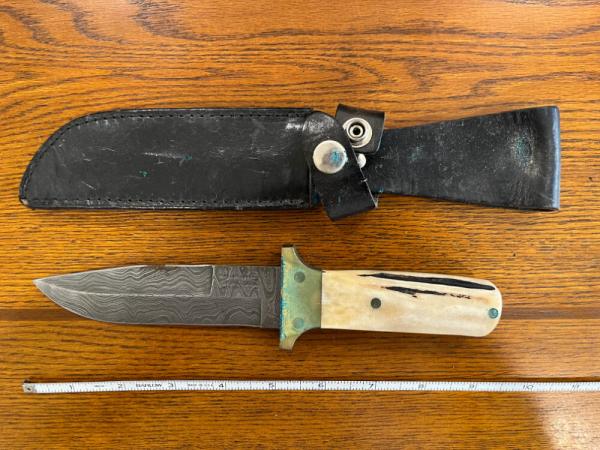 Parker-Edwards Randall Gilbreath Drop Point Fighting Bowie Knife w/Damascus Blade & Bone SN#454