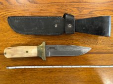 Parker-Edwards Randall Gilbreath Drop Point Fighting Bowie Knife w/Damascus Blade & Bone SN#454