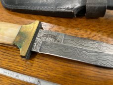 Parker-Edwards Randall Gilbreath Drop Point Fighting Bowie Knife w/Damascus Blade & Bone SN#454