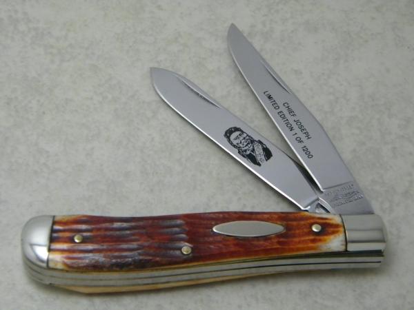 Parker Frost Japan Bone American Indians Chief Joseph Slimline Trapper Knife 1 of 1200