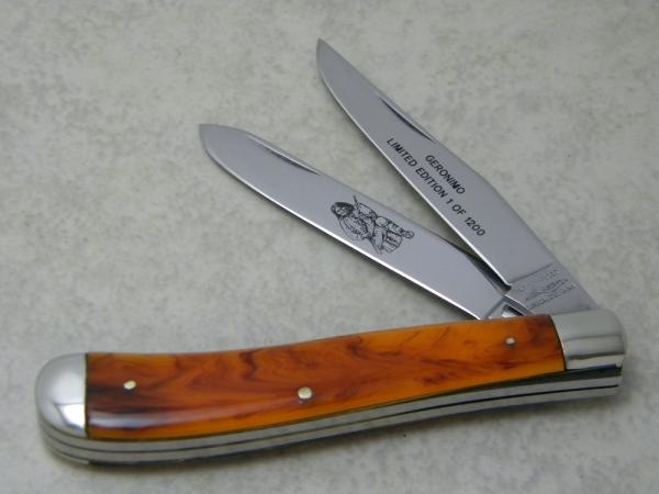 Parker Frost Japan Butter & Molasses American Indians Geronimo Slimline Trapper Knife 1 of 1200