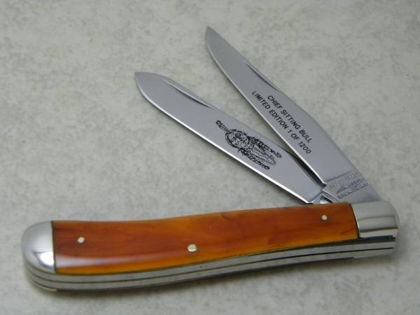 Parker Frost Japan Butter & Molasses American Indians Chief Sitting Bull Slimline Trapper Knife
