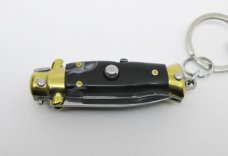 Lot of (2) Miniature INOX Stiletto Switchblade Knives Key Chain Synthetic Horn & Ivory Handles 