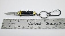 Lot of (2) Miniature INOX Stiletto Switchblade Knives Key Chain Synthetic Horn & Ivory Handles 