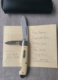 DrT Bullet Head EO Knife in Elephant Ivory..3.75..Cpm154...coa and pouch...older build..older price 
