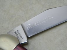 Bulldog Brand Rostfrei Solingen Germany Prototype Crest Shield Pink Pearl Lockback Canoe Knife