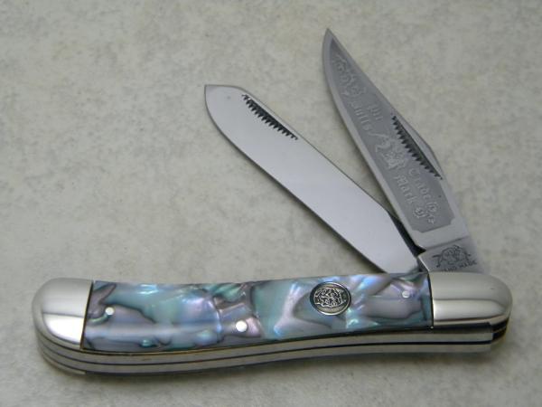 Bulldog Brand Solingen, Germany Prototype 1 of 2 English Steel Abalone Dogleg Trapper Knife Bulldog Brand Solingen, Germany Prototype 1 of 2 English Steel Abalone Dogleg Trapper Knife