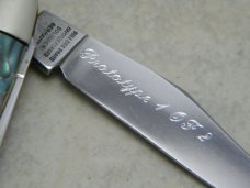 Bulldog Brand Solingen, Germany Prototype 1 of 2 English Steel Abalone Dogleg Trapper Knife