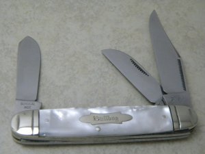 Bulldog Brand Solingen, Germany Gimp Shield Imitation Pearl Jumbo Cigar Stockman Knife