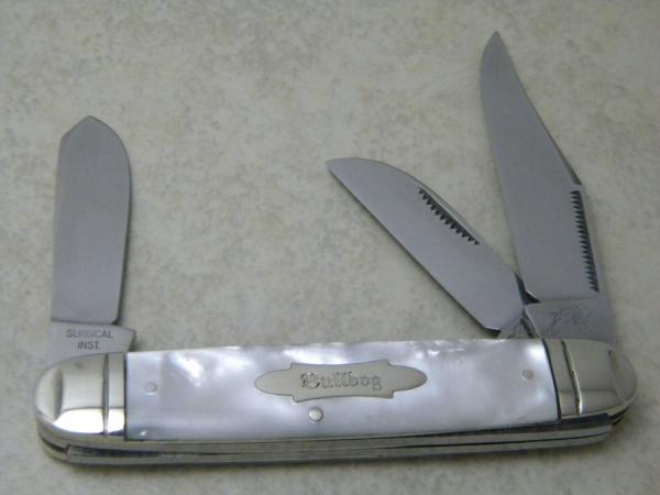 Bulldog Brand Solingen, Germany Gimp Shield Imitation Pearl Jumbo Cigar Stockman Knife
