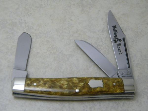 Bulldog Brand Solingen, Germany Gold Swirl Stockman Knife c.1994
