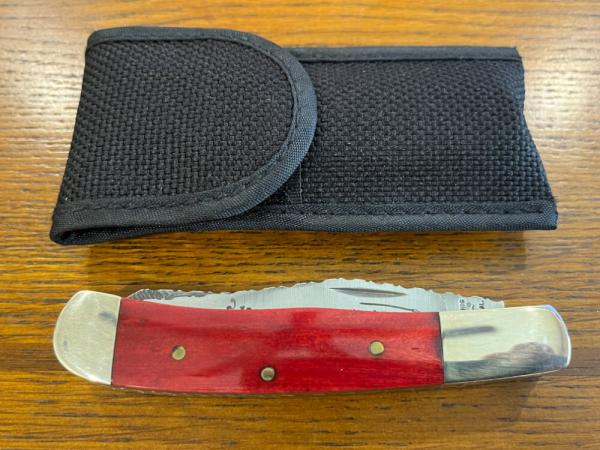 Parker-Edwards 1988 ABCA Ltd Ed 2-Blade Trapper Folding Knife w/Damascus Blade & Red Bone Scales