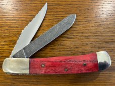 Parker-Edwards 1988 ABCA Ltd Ed 2-Blade Trapper Folding Knife w/Damascus Blade & Red Bone Scales