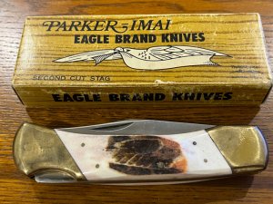 Parker-IMAI K-139 Lockback Folding Knife w/Fat Second Cut Stag Scales Japan