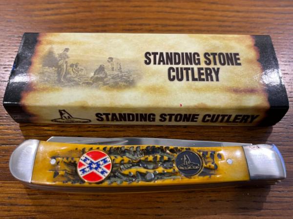 Standing Stone Cutlery SS0116SB Dixie Trapper Folding Knife w/Jigged Orange Bone Scales
