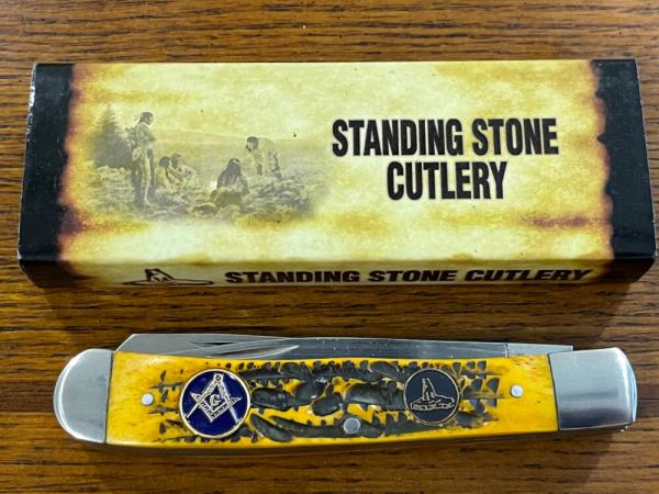 Standing Stone Cutlery SS0116SB Free Mason Trapper Folding Knife w/Jigged Orange Bone Scales