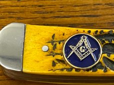 Standing Stone Cutlery SS0116SB Free Mason Trapper Folding Knife w/Jigged Orange Bone Scales