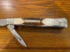 Parker Cut. Co. EK-14/JK-14 S. C. Wragg Sheaf Island Works Replica Folding Bowie w/Sambar Stag Scale